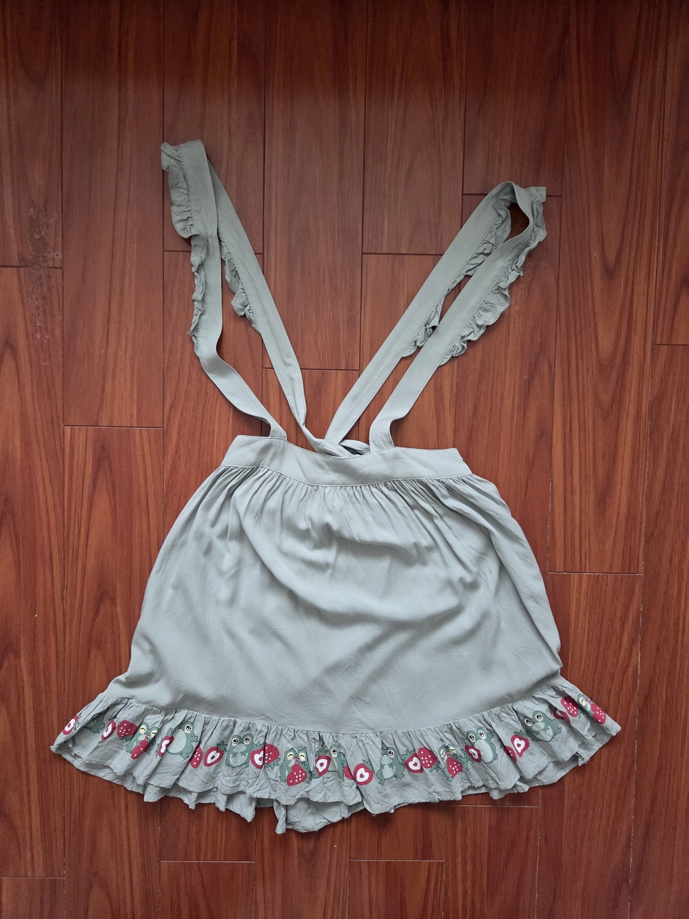 Hot Topic Frogs & Strawberries Ruffle Suspender Skirt